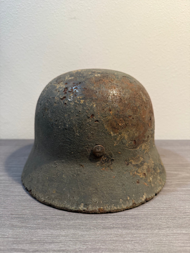 Original WWII German M35 Heer Helmet – ET64 – Double Decal – Relic Battlefield Find- Named
