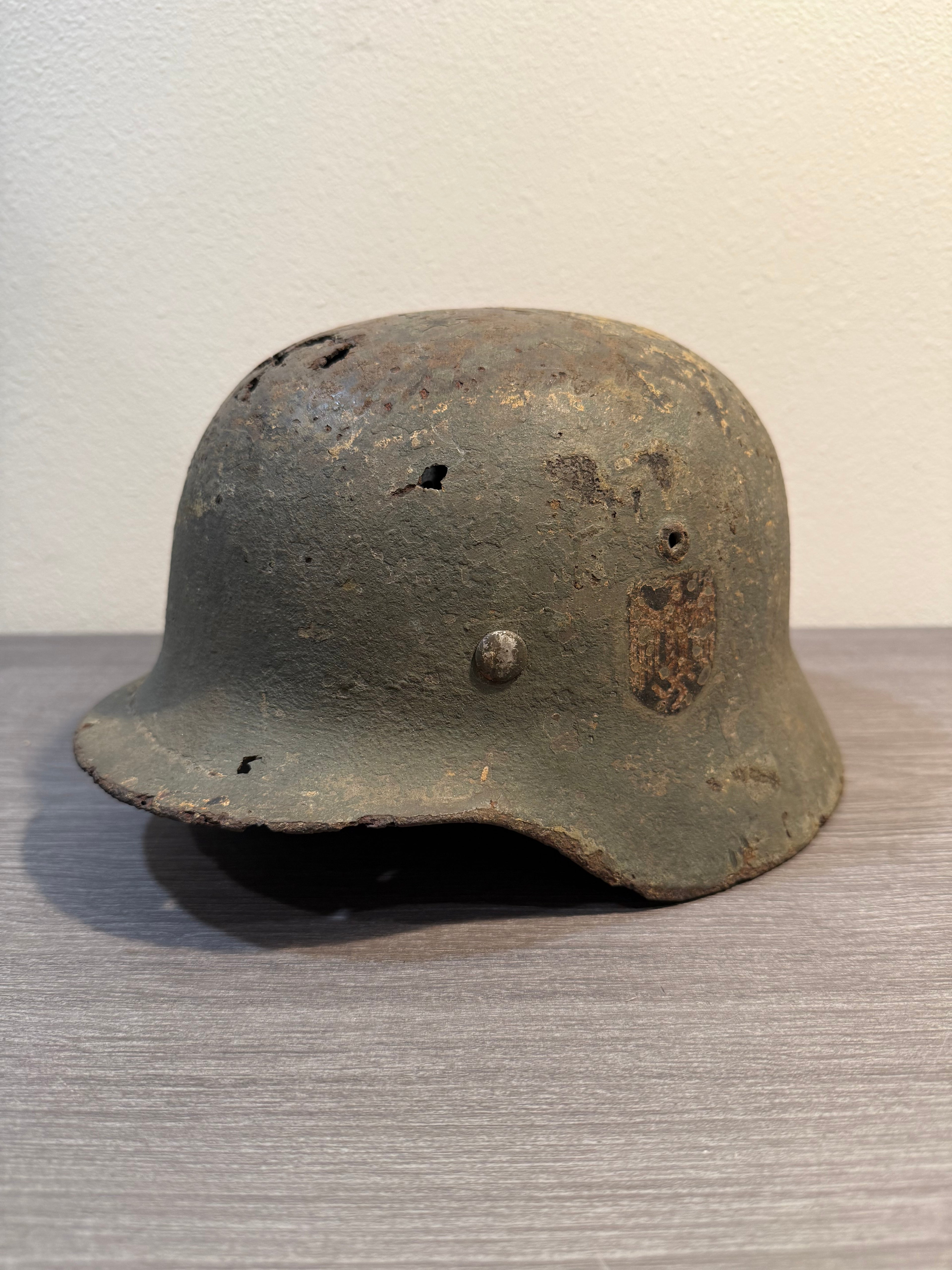Original WWII German M35 Heer Helmet – ET64 – Double Decal – Relic Battlefield Find- Named