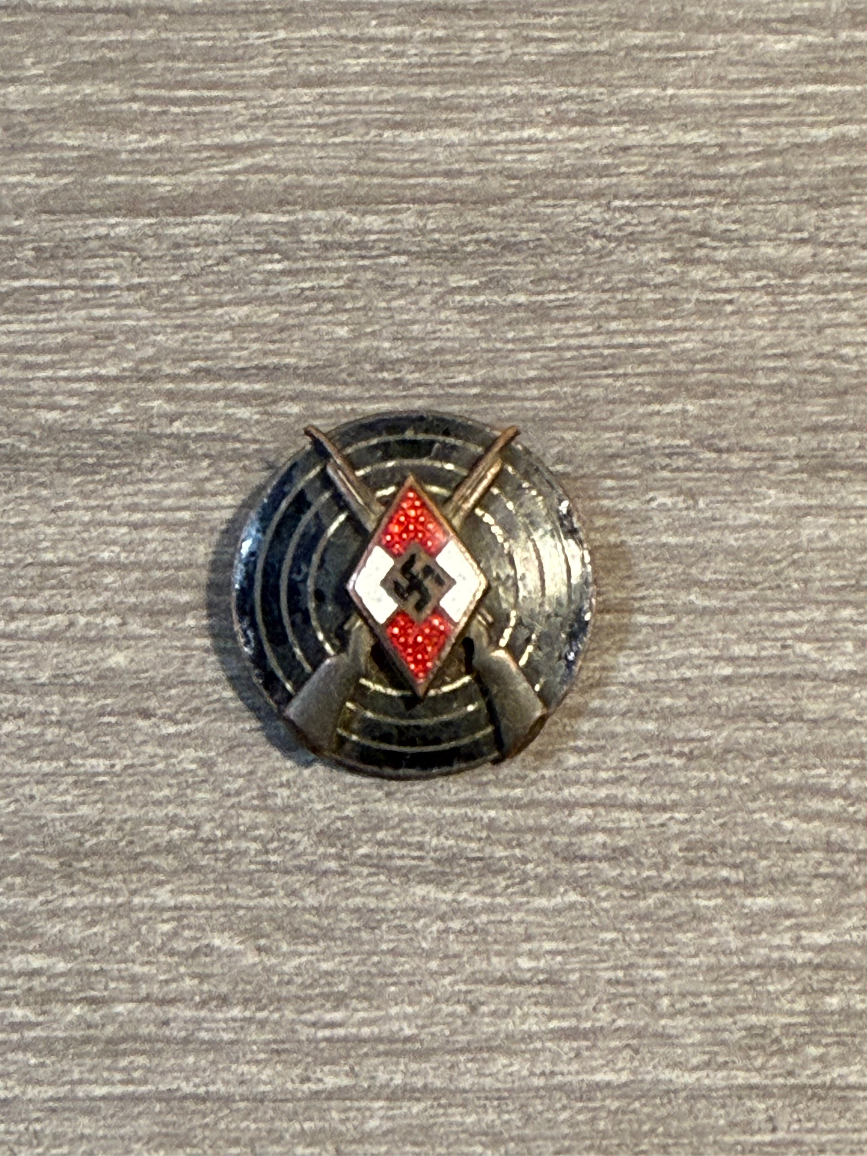 Original WWII German Hitler Youth Marksmanship Pin – RZM M1/77 – HJ Shooting Badge – Authentic