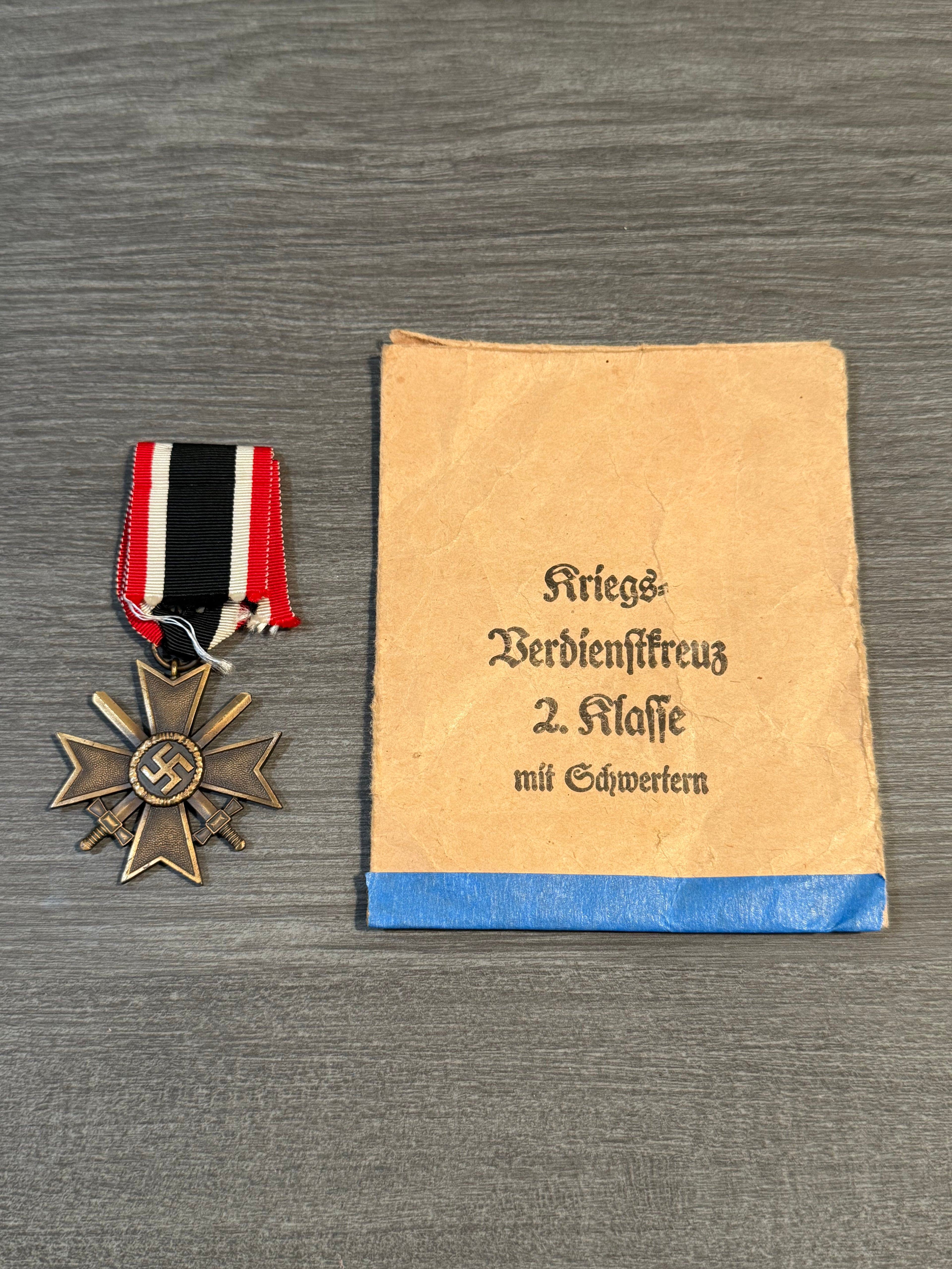 WWII German War Merit Cross 2nd Class w/ Swords (Kriegsverdienstkreuz 2. Klasse) – w/ Original Packet