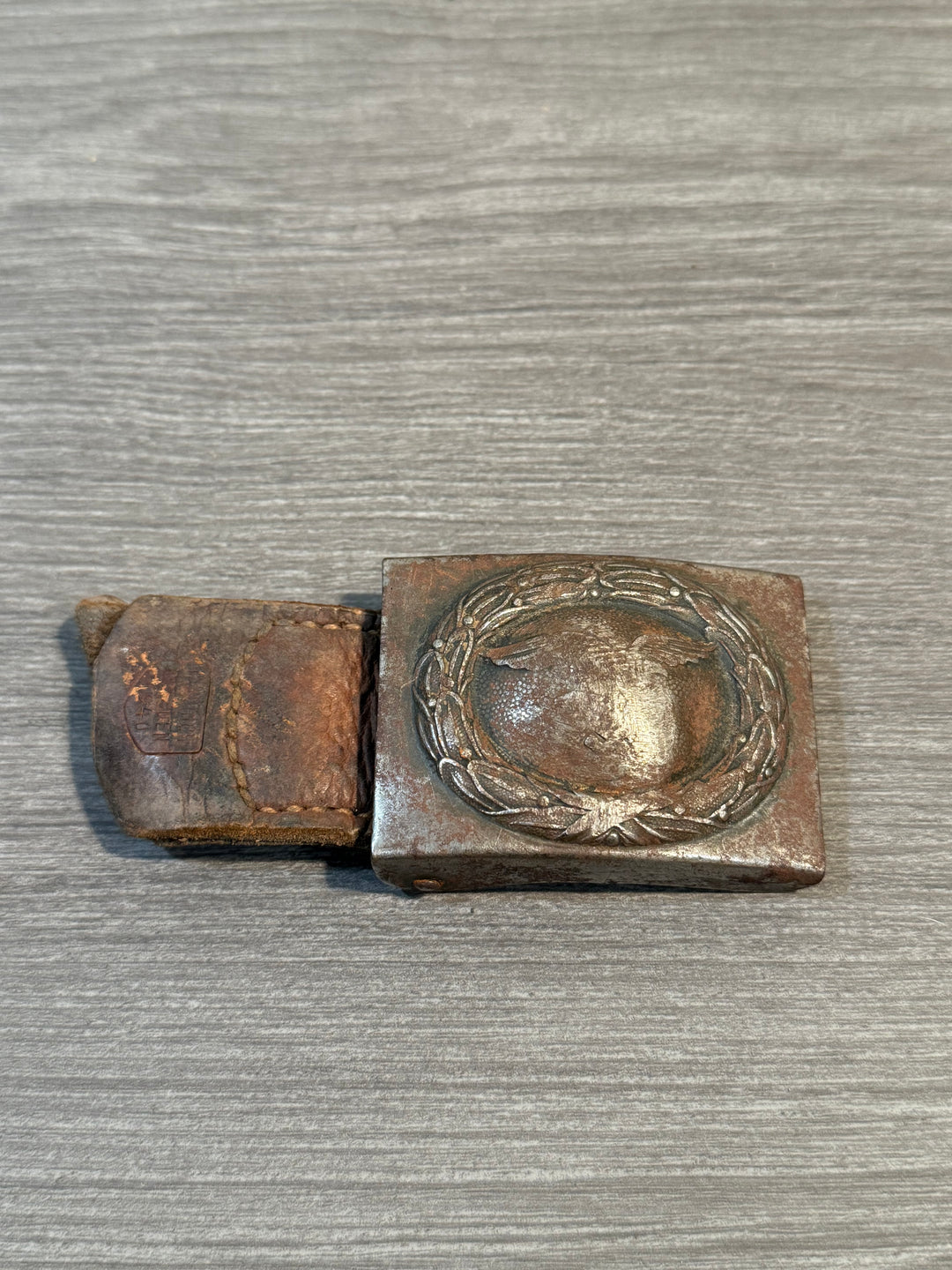 Original WWII German Luftwaffe Belt Buckle w/ Leather Tab – Combat Worn – Authentic