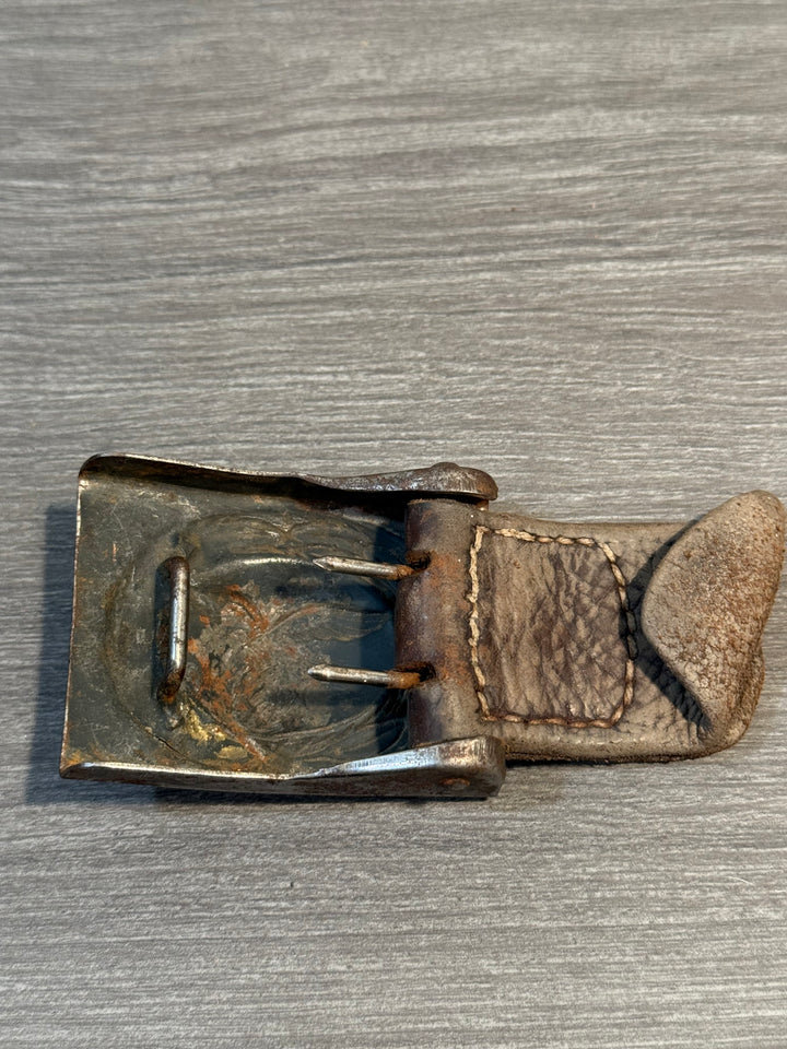 Original WWII German Luftwaffe Belt Buckle w/ Leather Tab – Combat Worn – Authentic