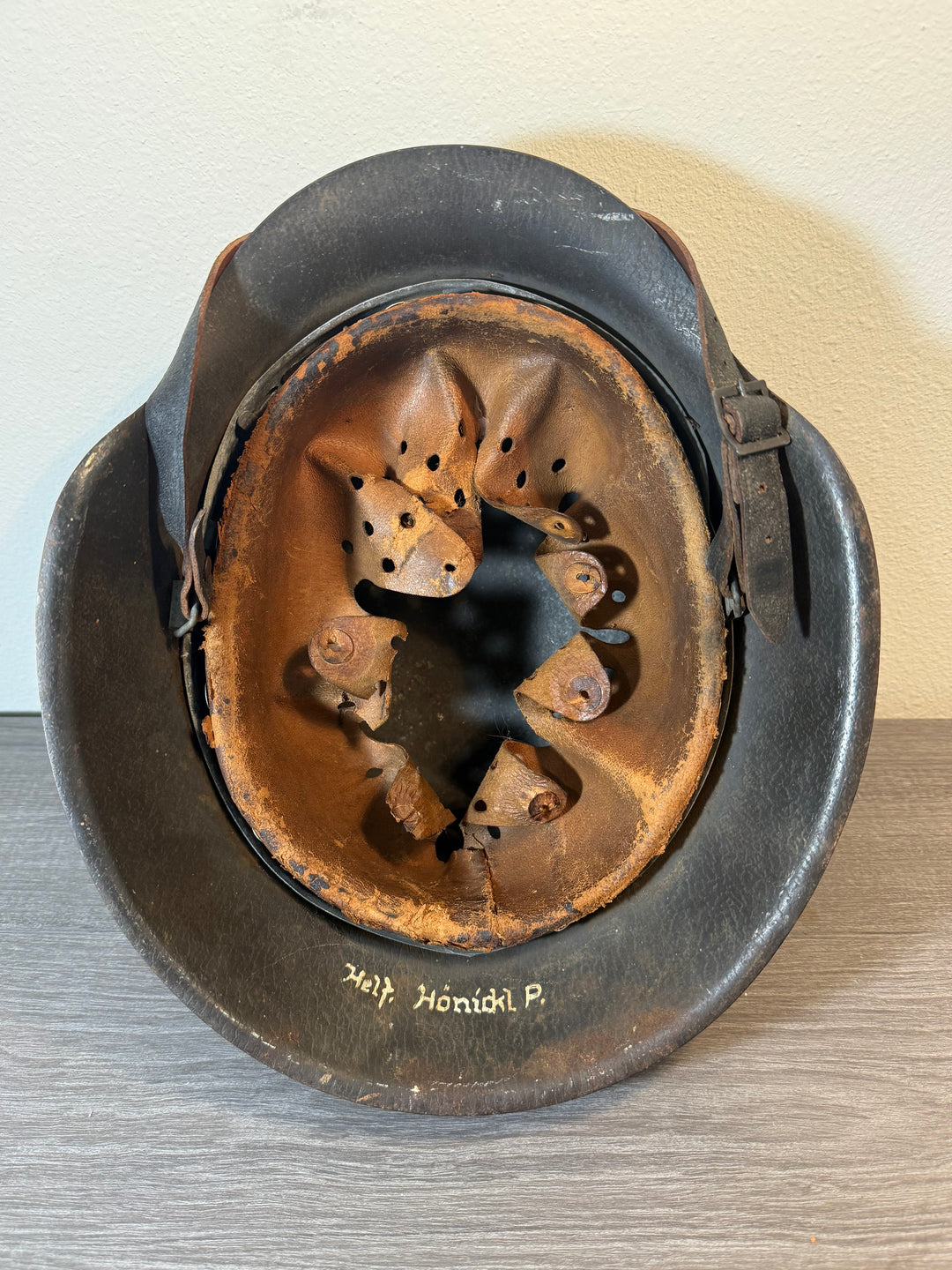 WWII German M42 Luftwaffe Helmet – NS66 – Named – 1942 Dated Chinstrap