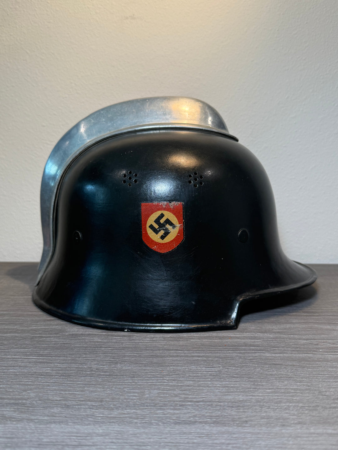 WWII German M34 Fire Police Helmet – Double Decal – DRGM Marked – Size 56