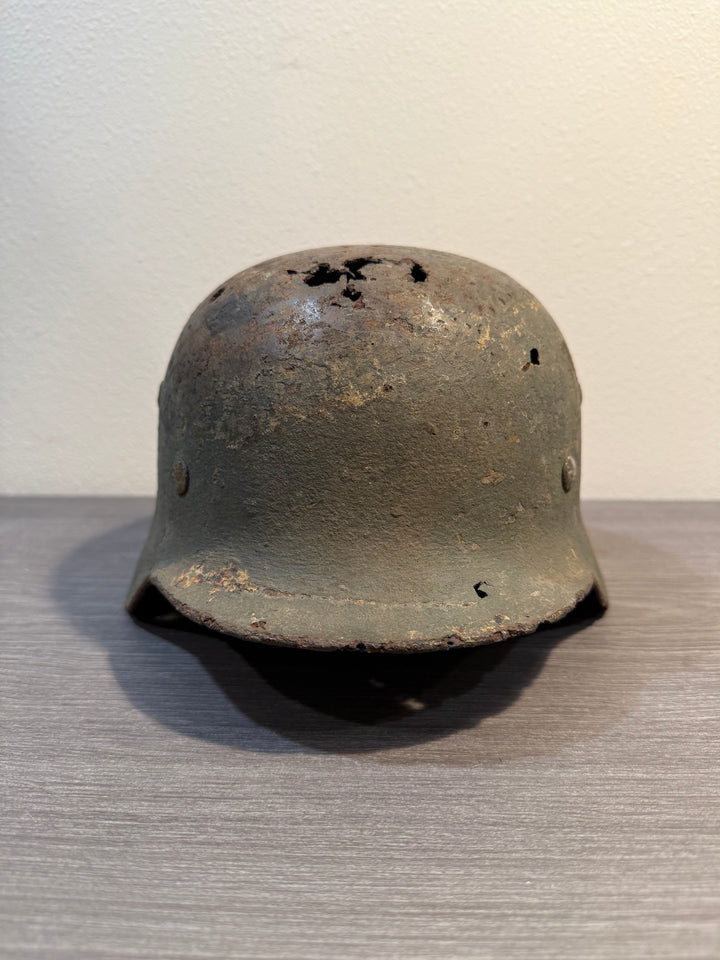 Original WWII German M35 Heer Helmet – ET64 – Double Decal – Relic Battlefield Find- Named