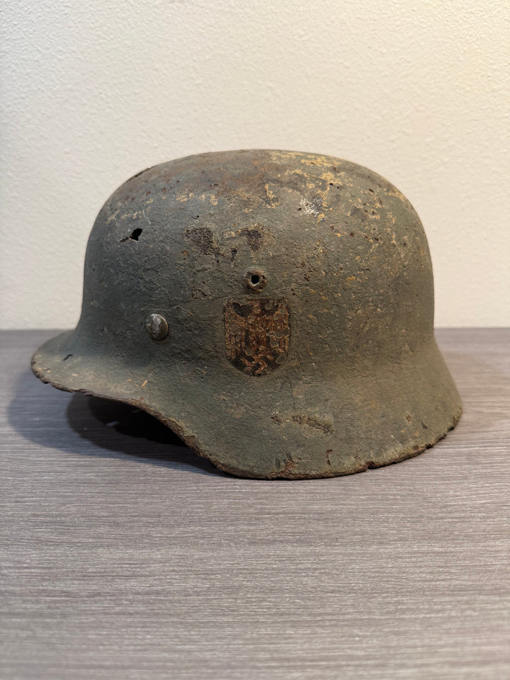 Original WWII German M35 Heer Helmet – ET64 – Double Decal – Relic Battlefield Find- Named