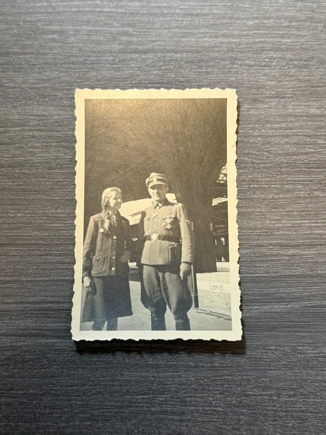 Original WWII German Photograph – Waffen-SS Officer w/ Awards &amp; Female Companion – Dated 1944