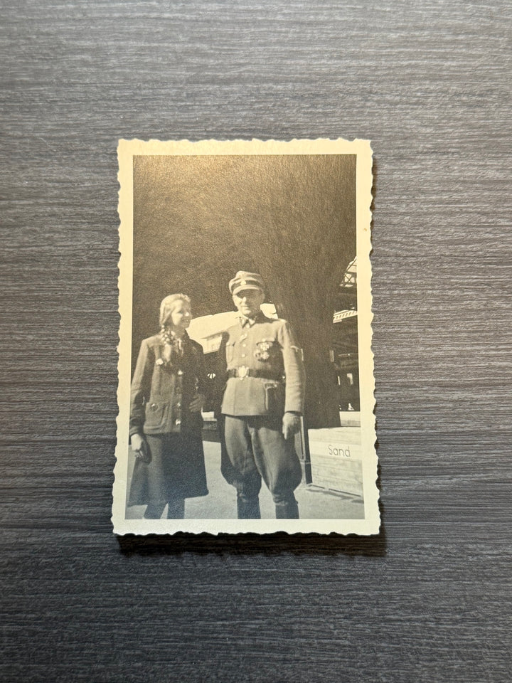 Original WWII German Photograph – Waffen-SS Officer w/ Awards &amp; Female Companion – Dated 1944