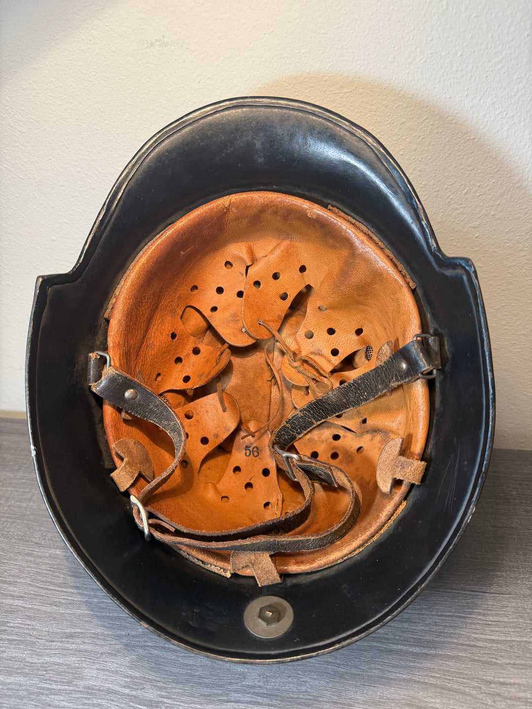 WWII German M34 Fire Police Helmet – Double Decal – DRGM Marked – Size 56