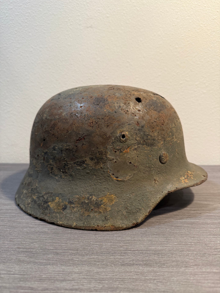 Original WWII German M35 Heer Helmet – ET64 – Double Decal – Relic Battlefield Find- Named