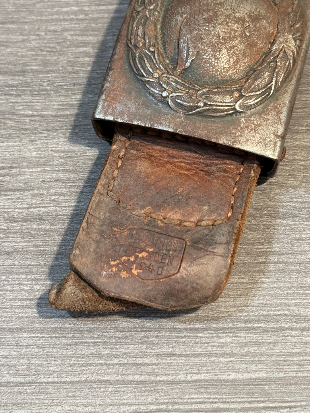 Original WWII German Luftwaffe Belt Buckle w/ Leather Tab – Combat Worn – Authentic