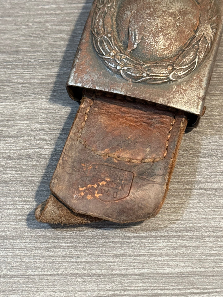 Original WWII German Luftwaffe Belt Buckle w/ Leather Tab – Combat Worn – Authentic