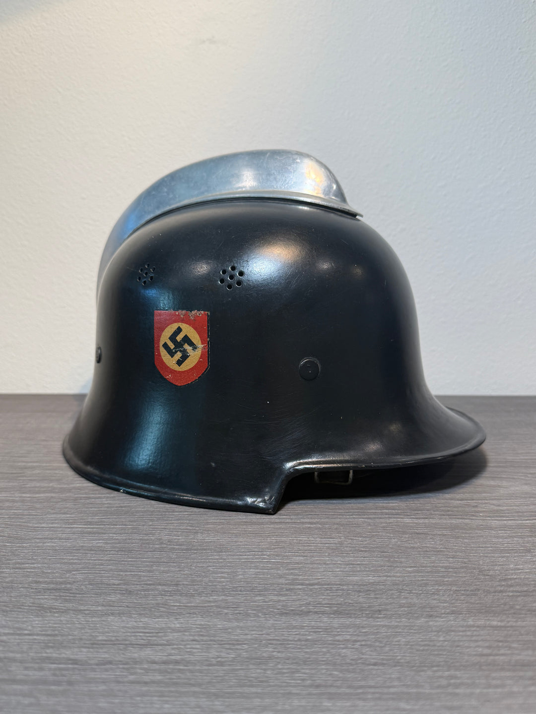 WWII German M34 Fire Police Helmet – Double Decal – DRGM Marked – Size 56