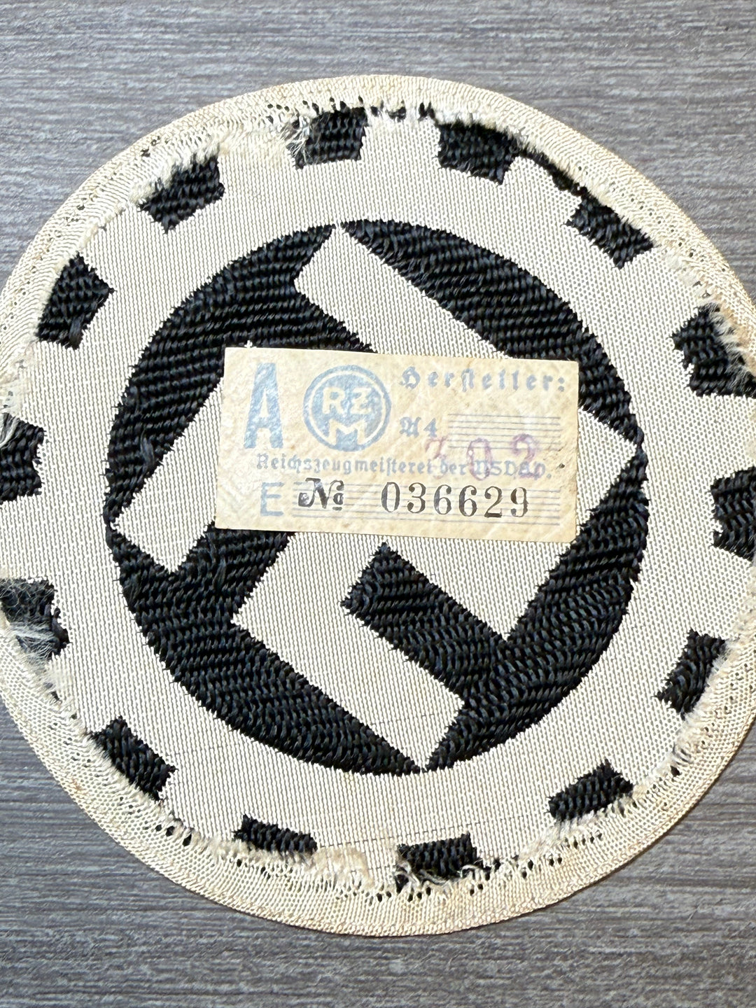 Original WWII German DAF Sports Shirt Insignia Patch w/ RZM Tag – NSDAP Era