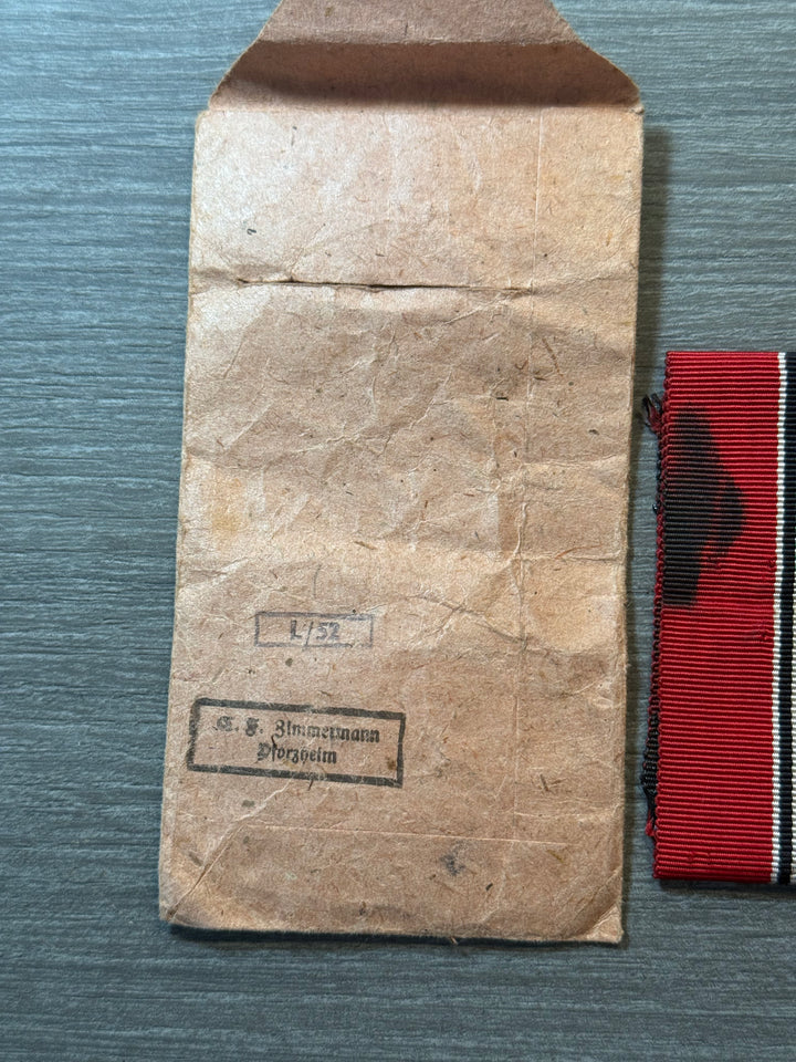 Original WWII German Eastern Front Medal (Ostmedaille) w/ Packet &amp; Ribbon – Maker Marked “77” – Complete Set