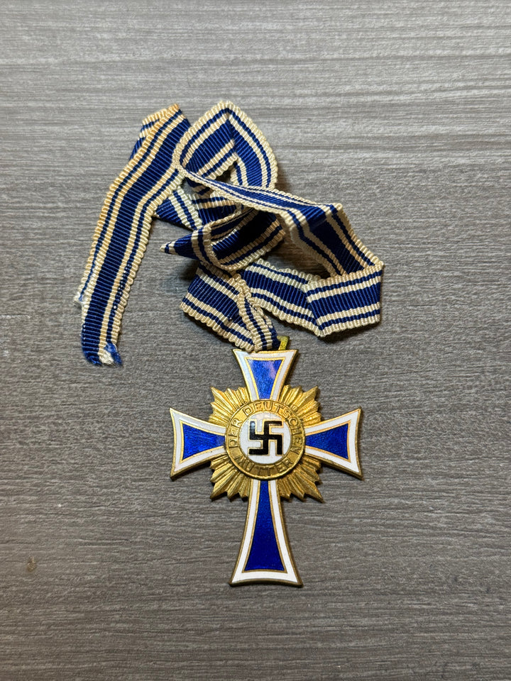 Original WWII German Gold Mother’s Cross – Ehrenkreuz der Deutschen Mutter – With Ribbon