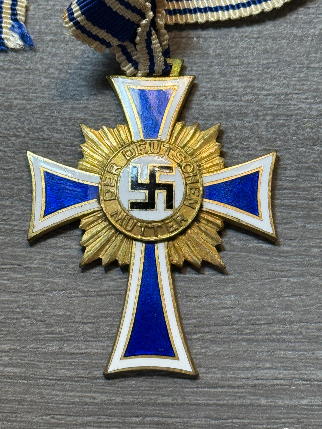 Original WWII German Gold Mother’s Cross – Ehrenkreuz der Deutschen Mutter – With Ribbon